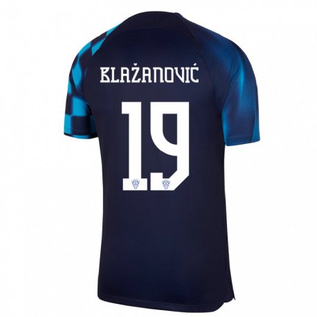 Kandiny Enfant Maillot Croatie Antonio Blazanovic #19 Bleu Foncé Tenues Extérieur 22-24 T-shirt