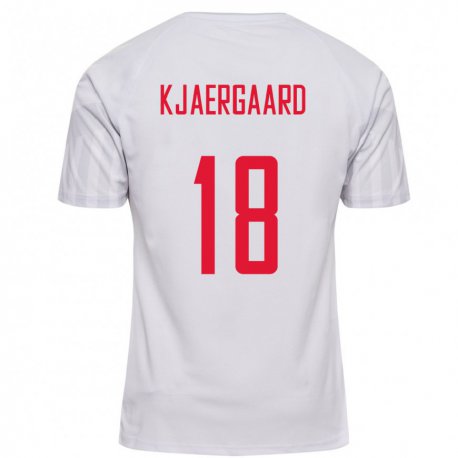 Kandiny Enfant Maillot Danemark Maurits Kjaergaard #18 Blanc Tenues Extérieur 22-24 T-shirt
