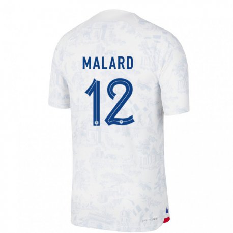 Kandiny Enfant Maillot France Melvine Malard #12 Blanc Bleu  Tenues Extérieur 22-24 T-shirt