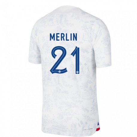 Kandiny Enfant Maillot France Quentin Merlin #21 Blanc Bleu  Tenues Extérieur 22-24 T-shirt