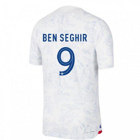 Kandiny Enfant Maillot France Salim Ben Seghir #9 Blanc Bleu  Tenues Extérieur 22-24 T-shirt