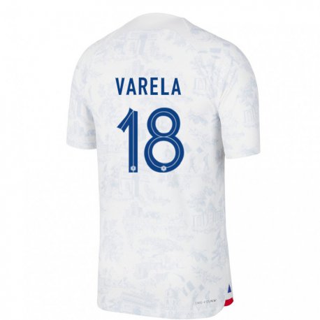 Kandiny Enfant Maillot France Jordan Varela #18 Blanc Bleu  Tenues Extérieur 22-24 T-shirt