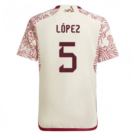 Kandiny Enfant Maillot Mexique Jimena Lopez #5 Merveille Blanc Rouge Tenues Extérieur 22-24 T-shirt