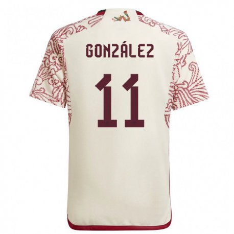 Kandiny Enfant Maillot Mexique Bryan Gonzalez #11 Merveille Blanc Rouge Tenues Extérieur 22-24 T-shirt