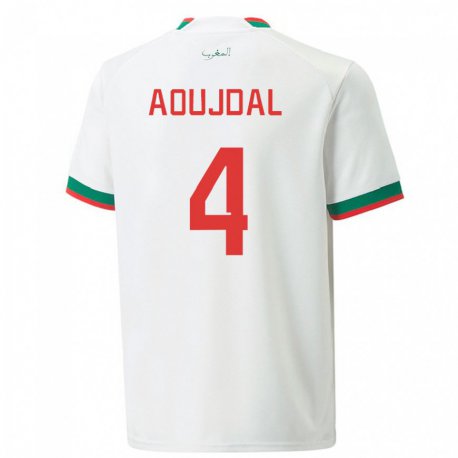 Kandiny Enfant Maillot Maroc Youssef Aoujdal #4 Blanc Tenues Extérieur 22-24 T-shirt