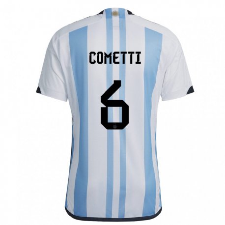Kandiny Homme Maillot Argentine Aldana Cometti #6 Blanc Bleu Ciel Tenues Domicile 22-24 T-shirt