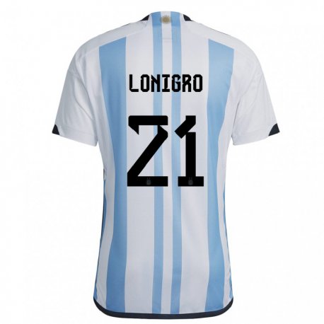 Kandiny Homme Maillot Argentine Erica Lonigro #21 Blanc Bleu Ciel Tenues Domicile 22-24 T-shirt