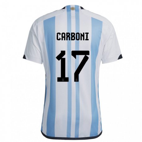 Kandiny Homme Maillot Argentine Valentin Carboni #17 Blanc Bleu Ciel Tenues Domicile 22-24 T-shirt