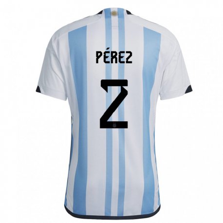 Kandiny Homme Maillot Argentine Nehuen Perez #2 Blanc Bleu Ciel Tenues Domicile 22-24 T-shirt