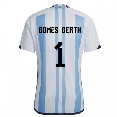 Kandiny Homme Maillot Argentine Federico Gomes Gerth #1 Blanc Bleu Ciel Tenues Domicile 22-24 T-shirt