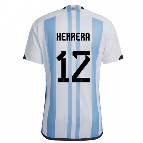 Kandiny Homme Maillot Argentine Franco Herrera #12 Blanc Bleu Ciel Tenues Domicile 22-24 T-shirt