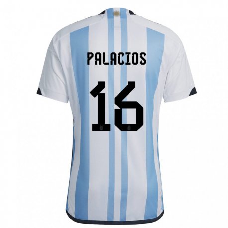 Kandiny Homme Maillot Argentine Tomas Palacios #16 Blanc Bleu Ciel Tenues Domicile 22-24 T-shirt
