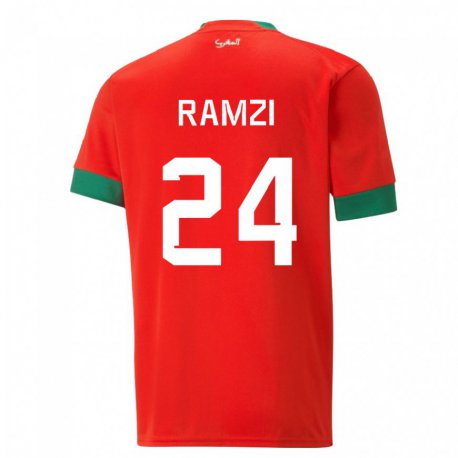 Kandiny Homme Maillot Maroc Achraf Ramzi #24 Rouge Tenues Domicile 22-24 T-shirt