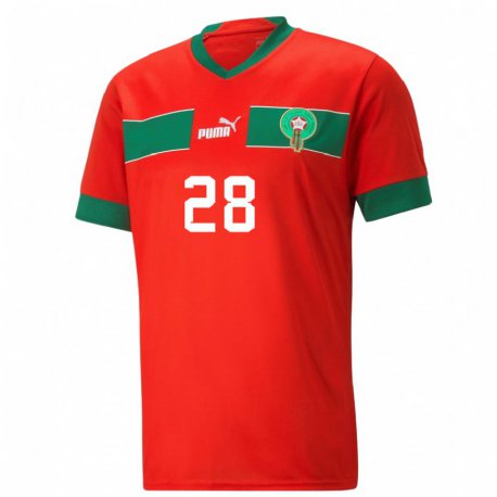 Kandiny Homme Maillot Maroc Fouad El Maach #28 Rouge Tenues Domicile 22-24 T-shirt
