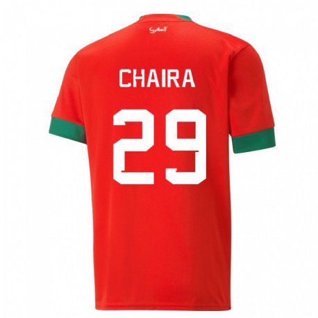 Kandiny Homme Maillot Maroc Ilyas Chaira #29 Rouge Tenues Domicile 22-24 T-shirt