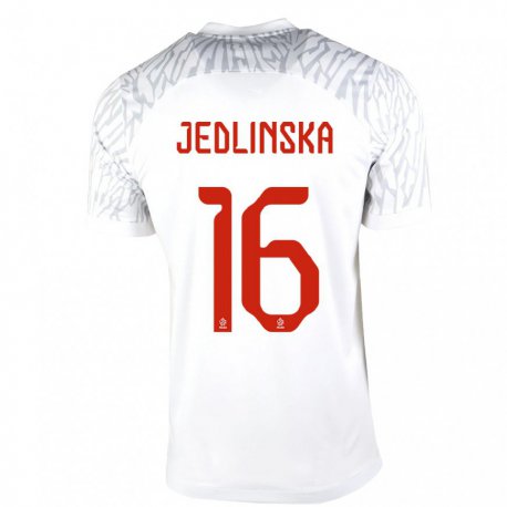 Kandiny Homme Maillot Pologne Klaudia Jedlinska #16 Blanc Tenues Domicile 22-24 T-shirt
