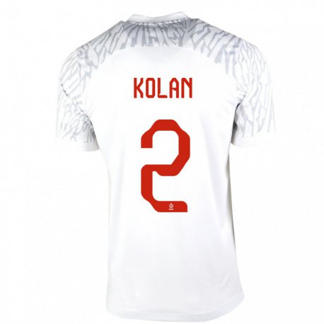 Kandiny Homme Maillot Pologne Jakub Kolan #2 Blanc Tenues Domicile 22-24 T-shirt
