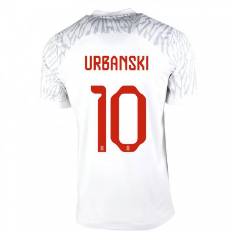 Kandiny Homme Maillot Pologne Kacper Urbanski #10 Blanc Tenues Domicile 22-24 T-shirt