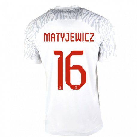 Kandiny Homme Maillot Pologne Wiktor Matyjewicz #16 Blanc Tenues Domicile 22-24 T-shirt
