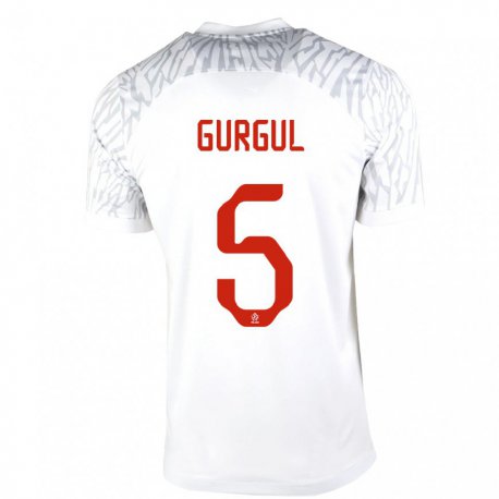 Kandiny Homme Maillot Pologne Michal Gurgul #5 Blanc Tenues Domicile 22-24 T-shirt