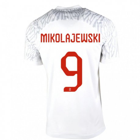 Kandiny Homme Maillot Pologne Daniel Mikolajewski #9 Blanc Tenues Domicile 22-24 T-shirt