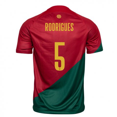 Kandiny Homme Maillot Portugal Rafael Rodrigues #5 Rouge Vert Tenues Domicile 22-24 T-shirt