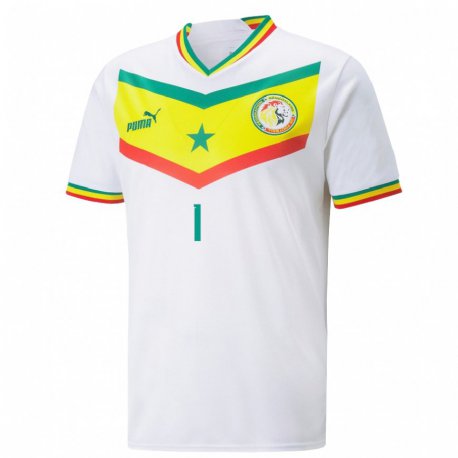 Kandiny Homme Maillot Sénégal Thiaba Gueye Sene #1 Blanc Tenues Domicile 22-24 T-shirt