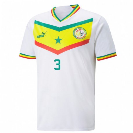 Kandiny Homme Maillot Sénégal Anta Dembele #3 Blanc Tenues Domicile 22-24 T-shirt