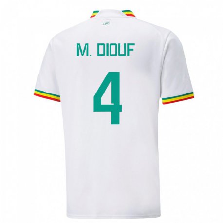Kandiny Homme Maillot Sénégal Mame Diarra Diouf #4 Blanc Tenues Domicile 22-24 T-shirt
