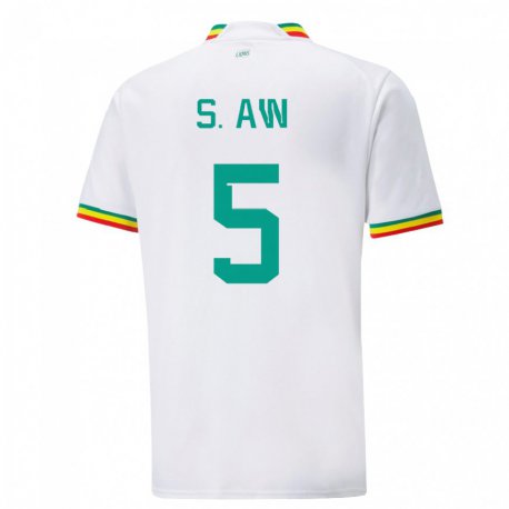 Kandiny Homme Maillot Sénégal Souleymane Aw #5 Blanc Tenues Domicile 22-24 T-shirt