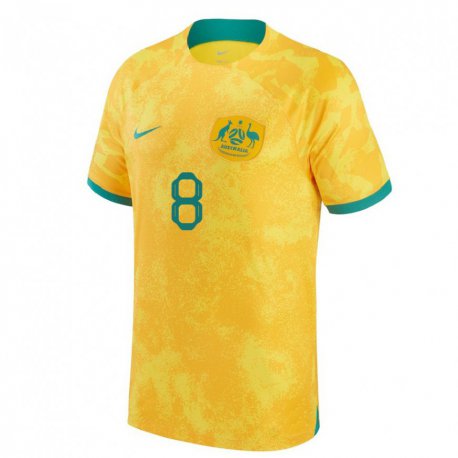 Kandiny Homme Maillot Australie Birkan Kirdar #8 Doré Tenues Domicile 22-24 T-shirt