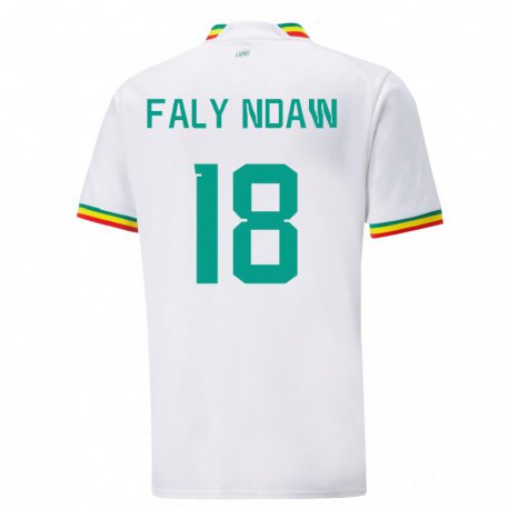 Kandiny Homme Maillot Sénégal Faly Ndaw #18 Blanc Tenues Domicile 22-24 T-shirt