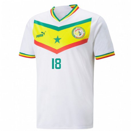 Kandiny Homme Maillot Sénégal Faly Ndaw #18 Blanc Tenues Domicile 22-24 T-shirt