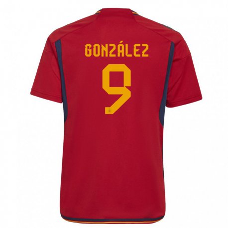 Kandiny Homme Maillot Espagne Esther Gonzalez #9 Rouge Tenues Domicile 22-24 T-shirt