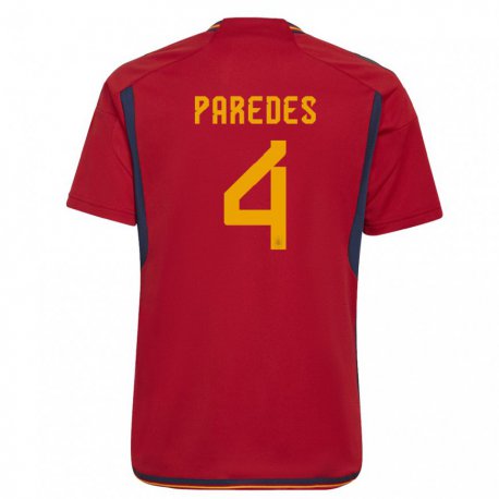 Kandiny Homme Maillot Espagne Irene Paredes #4 Rouge Tenues Domicile 22-24 T-shirt