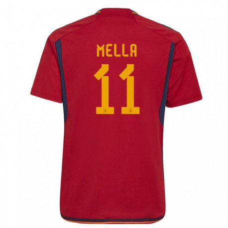 Kandiny Homme Maillot Espagne David Mella #11 Rouge Tenues Domicile 22-24 T-shirt