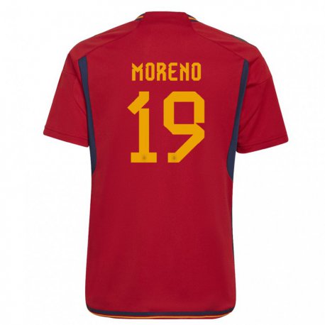 Kandiny Homme Maillot Espagne Victor Moreno #19 Rouge Tenues Domicile 22-24 T-shirt