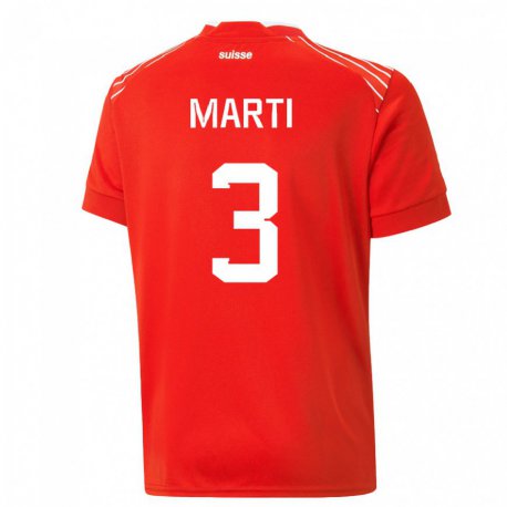 Kandiny Homme Maillot Suisse Lara Marti #3 Rouge Tenues Domicile 22-24 T-shirt