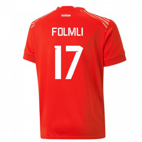 Kandiny Homme Maillot Suisse Svenja Folmli #17 Rouge Tenues Domicile 22-24 T-shirt