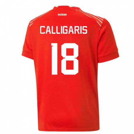 Kandiny Homme Maillot Suisse Viola Calligaris #18 Rouge Tenues Domicile 22-24 T-shirt