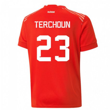 Kandiny Homme Maillot Suisse Meriame Terchoun #23 Rouge Tenues Domicile 22-24 T-shirt