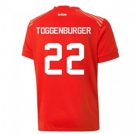 Kandiny Homme Maillot Suisse Nando Toggenburger #22 Rouge Tenues Domicile 22-24 T-shirt