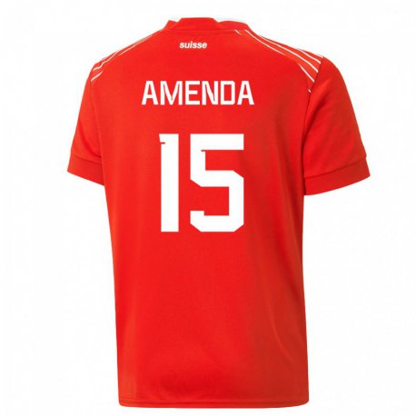 Kandiny Homme Maillot Suisse Aurele Amenda #15 Rouge Tenues Domicile 22-24 T-shirt