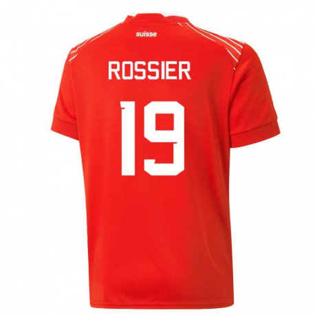 Kandiny Homme Maillot Suisse Evan Rossier #19 Rouge Tenues Domicile 22-24 T-shirt