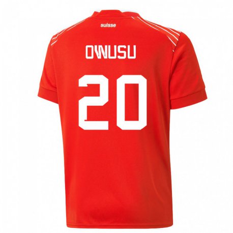 Kandiny Homme Maillot Suisse Tyron Owusu #20 Rouge Tenues Domicile 22-24 T-shirt