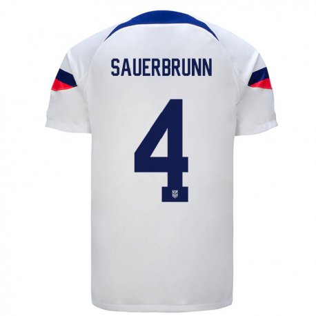 Kandiny Homme Maillot États-unis Becky Sauerbrunn #4 Blanc Tenues Domicile 22-24 T-shirt