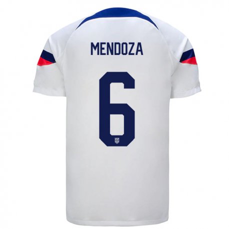 Kandiny Homme Maillot États-unis Edwyn Mendoza #6 Blanc Tenues Domicile 22-24 T-shirt