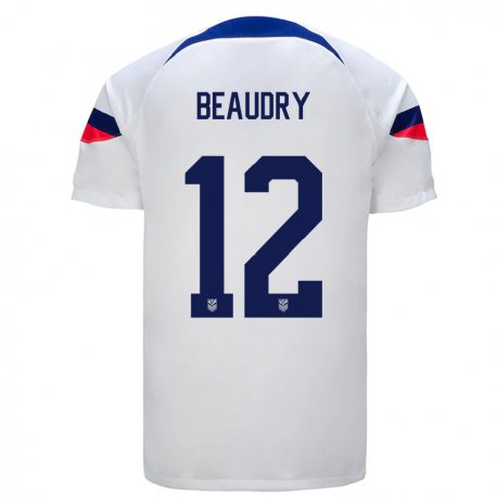 Kandiny Homme Maillot États-unis Adam Beaudry #12 Blanc Tenues Domicile 22-24 T-shirt