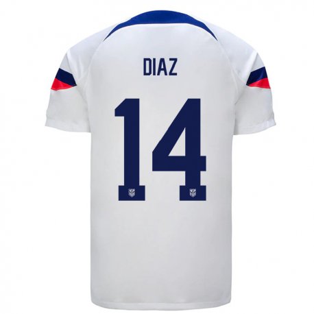 Kandiny Homme Maillot États-unis Christian Diaz #14 Blanc Tenues Domicile 22-24 T-shirt