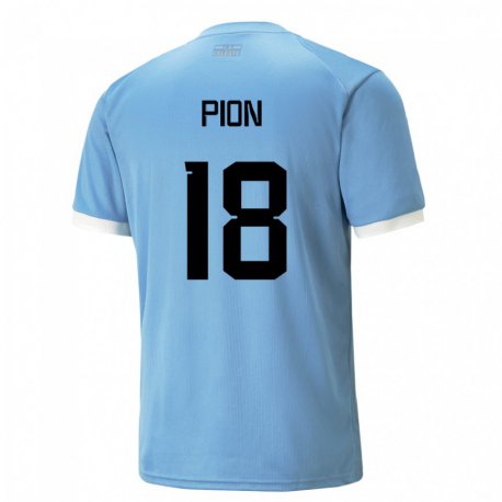 Kandiny Homme Maillot Uruguay Mariana Pion #18 Bleu Tenues Domicile 22-24 T-shirt
